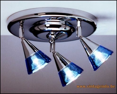 Paul Neuhaus flush mount concical blue glass and chrome 1980s design: Rolf Krüger