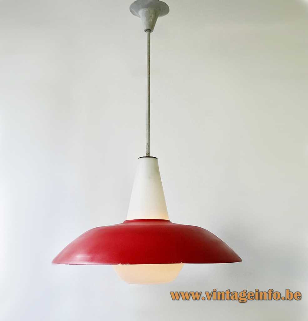 Philips 1950s pendant lamp Stockholm design Louis Kalff white opal glass diffuser round metal lampshade 1960s