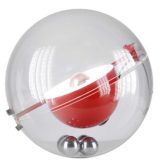 Rafael Carreras Tramo table lamp clear acrylic globe red round aluminium lampshade 4 chrome balls 1970s