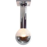 Staff chrome tube flush mount design: Rolf Krüger square base long tube 1960s 1970s E27 socket