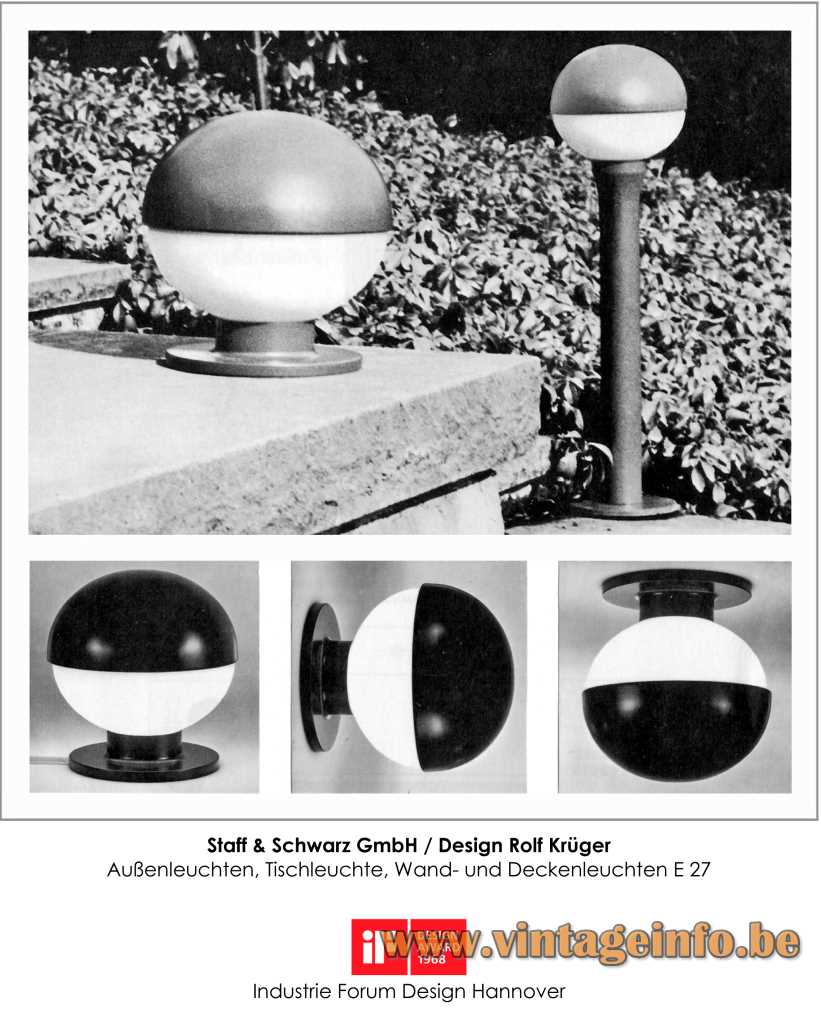 Staff Garden, Table, Wall & Ceiling Lamps - Design Rolf Krüger - 1968 iF Design Award
