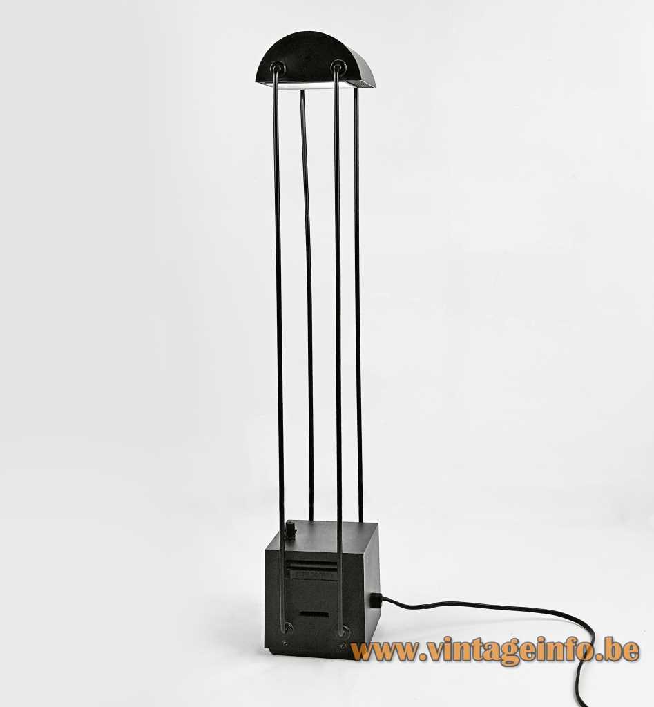 Stilnovo Tokio desk lamp 1980 design: Shigeaki Asahara black cube & dimmer 4 adjustable rods halogen Italy