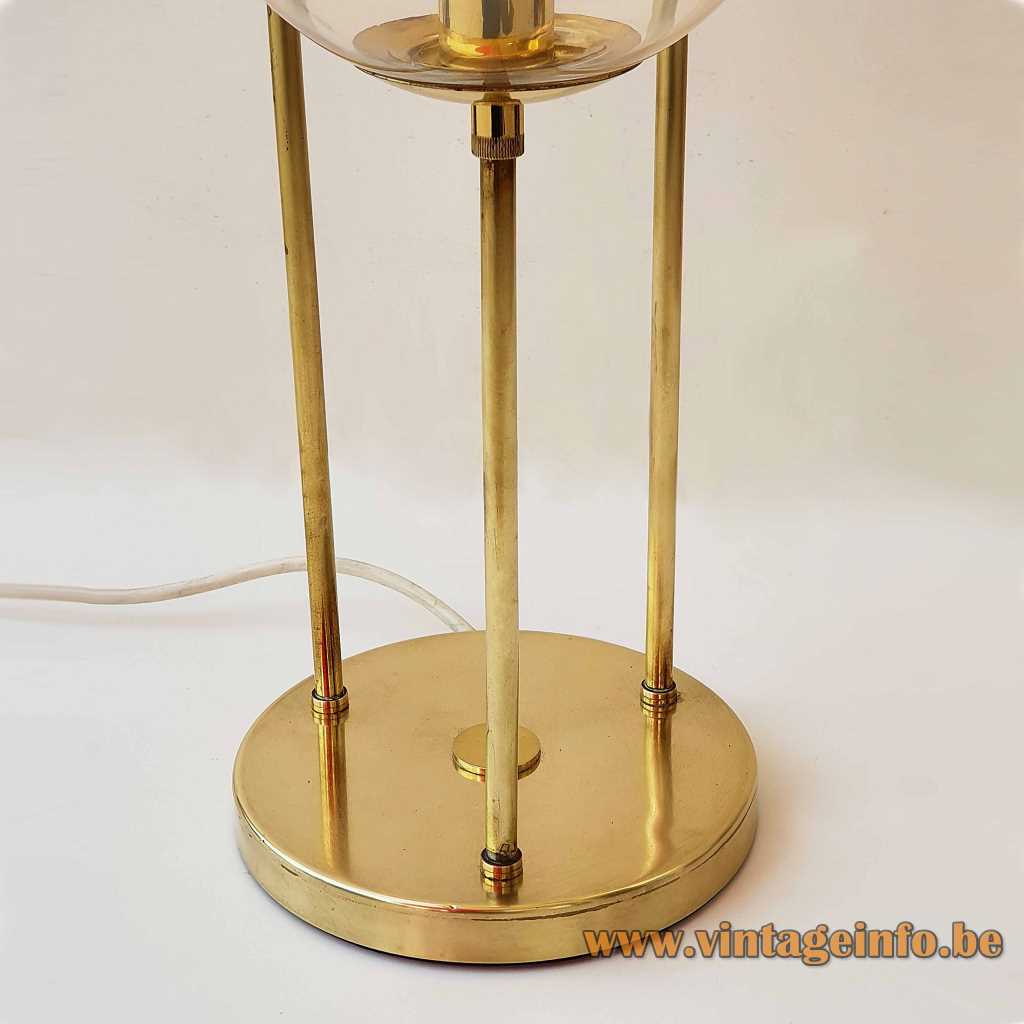 Sölken-Leuchten gold globes table lamp 3 glass lampshades brass rods & base 1960s 1970s Germany