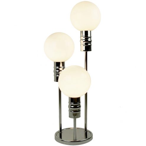 Sölken-Leuchten white globes table lamp 3 opal glass lampshades chrome base & rods Germany 1960s 1970s