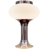 VEB NARVA chrome opal glass table lamp tubular base globe lampshade GDR East Germany 1960s 1970s