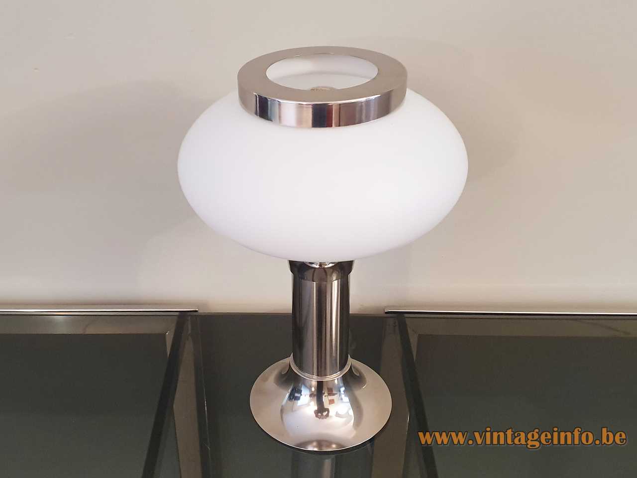VEB NARVA chrome opal glass table lamp tubular base globe lampshade GDR East Germany 1960s 1970s 