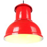 1970s Lamsar pendant lamp red industrial metal lampshade white inside Roberto Menghi design Candle Italy & Spain