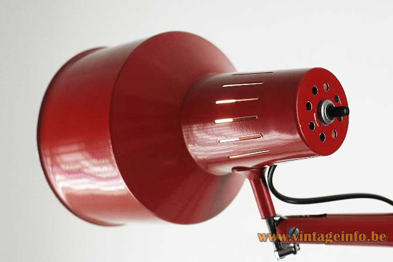 1970s Metalarte reading floor lamp red painted metal & chrome adjustable chrome rod E27 socket 1970s Spain