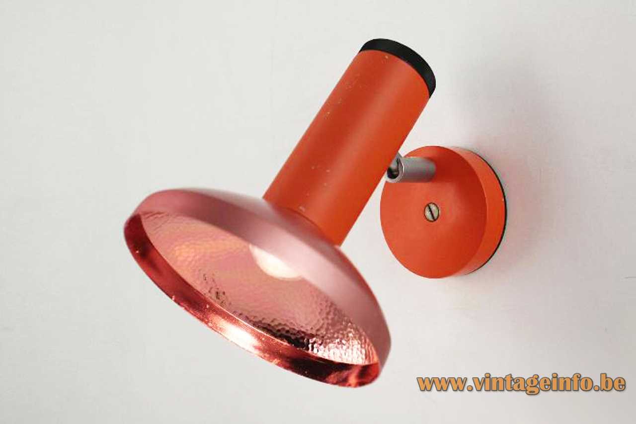 1970s Philips orange wall spotlight tube salmon pink anodised aluminium reflector E27 socket 