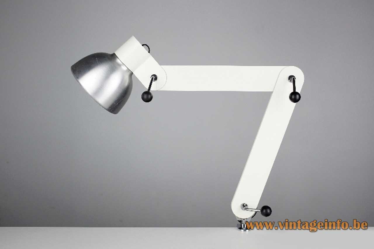 Bigas y Balcells clamp desk lamp adjustable white metal slats brushed aluminium lampshade 1960s 1970s Spain