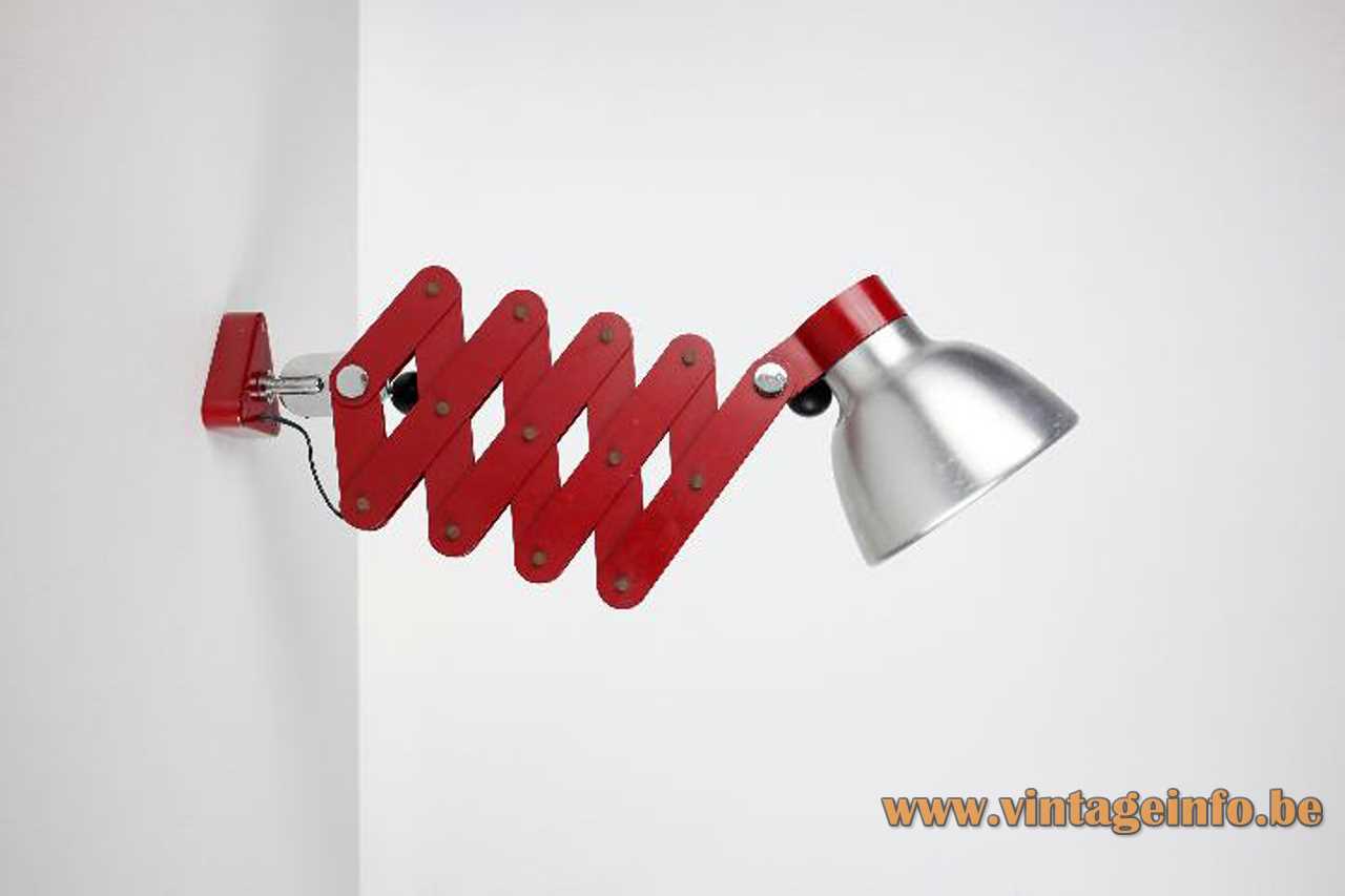 Foldable red wall lamp made of metal slats brushed aluminium lampshade E27 socket