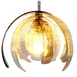 Carlo Nason artichoke pendant lamp 1970s design curved amber Murano glass leaves 1970s AV Mazzega Italy