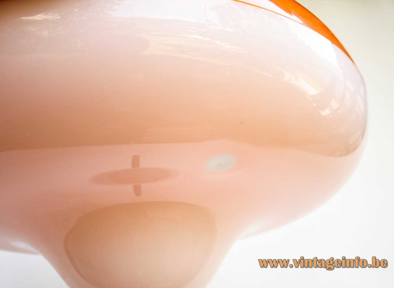 Design House Disco pendant lamp whirligig UFO spinner orange & white acrylic chrome handle Harvey Guzzini 1960s