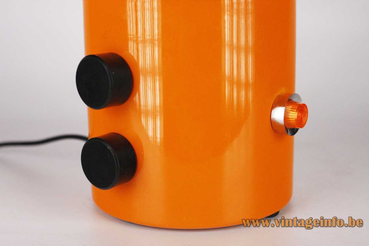 Eduardo Albors Doddó table lamp 1970s design orange base adjustable globe black switches Lamsar Spain