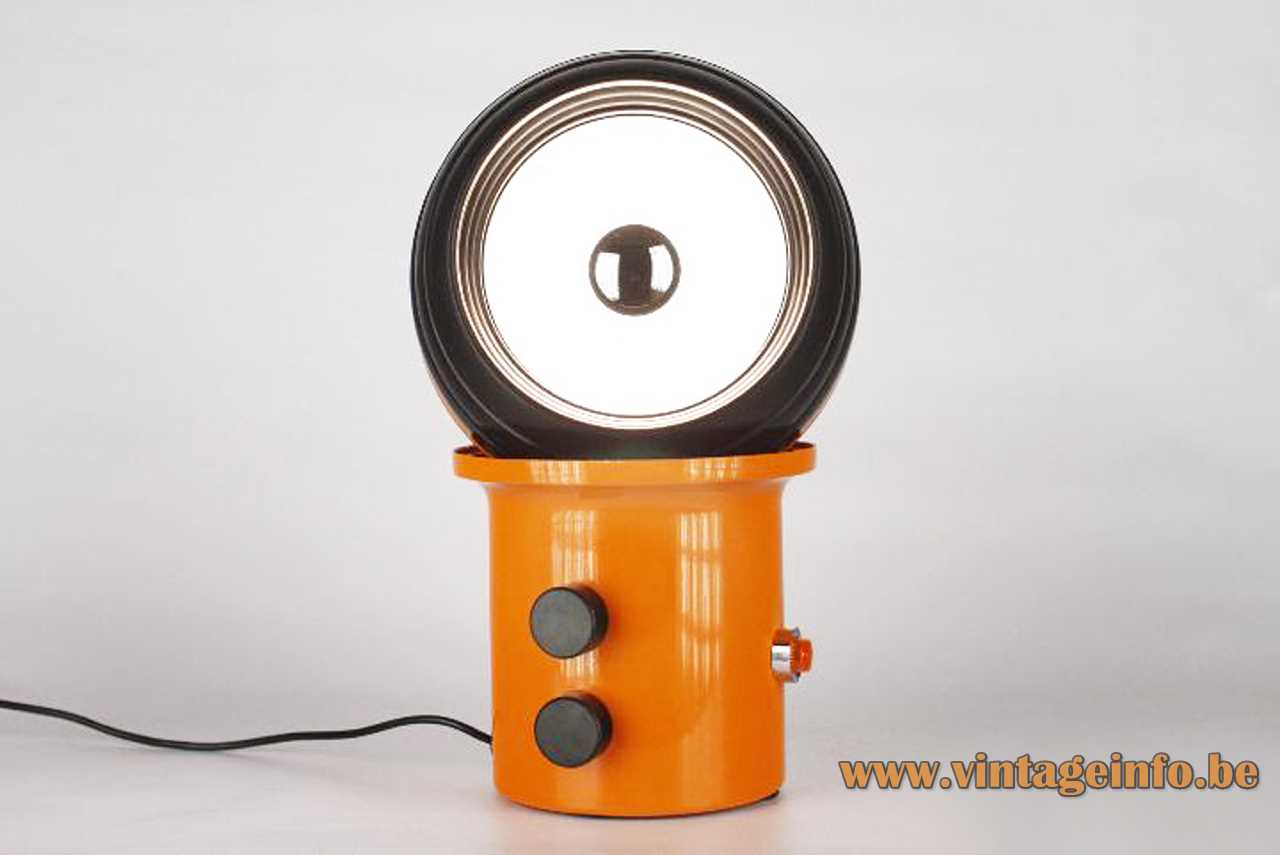 Eduardo Albors Doddó table lamp 1970s design orange base adjustable globe black switches Lamsar Spain
