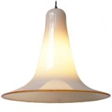 Effetre Murano trumpet pendant lamp design: Lino Tagliapietra striped white glass red rim 1970s 1980s Italy