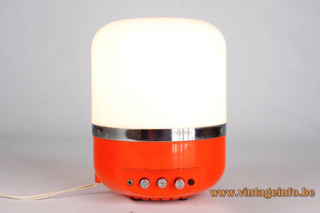 Europhon radio table lamp design: Adriano Rampoldi red & white plastic chrome ring 1960s 1970s Italy