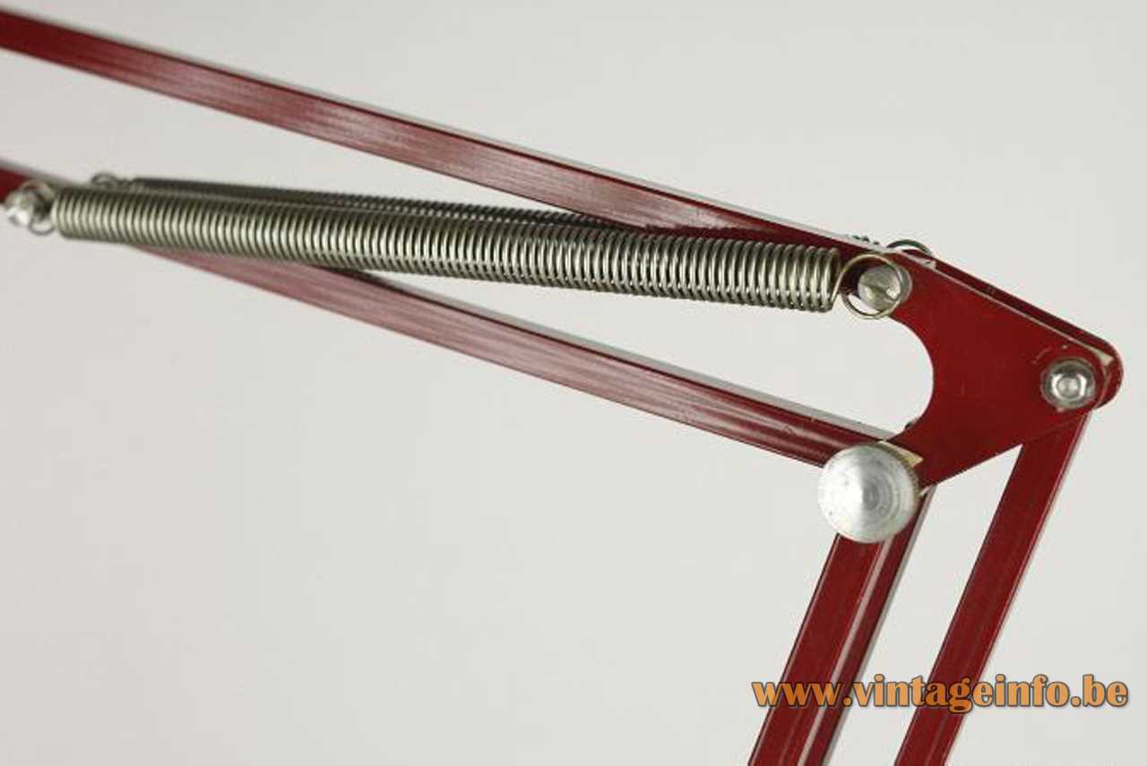 Fase architect clamp lamp dark red maroon square rods 4 springs metal lampshade 1970s Madrid Spain