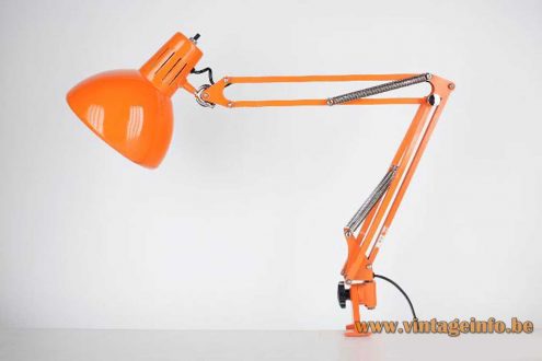 Architect adjustable clamp desk lamp in orange from the 70's E27 socket 4 springs model 67-F3