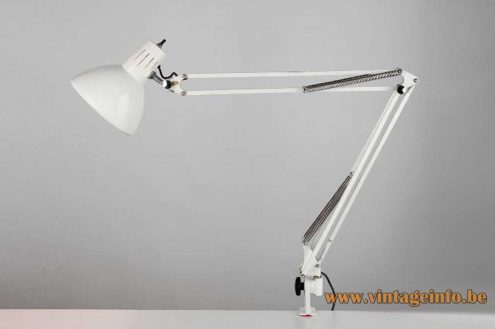 Architect adjustable clamp desk lamp in white from the 70's E27 socket 4 springs model 67-F3