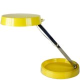 GEI Short foldable table lamp design: Enrique Aparicio yellow round base & lampshade GEI-209 1960s 1970s Spain
