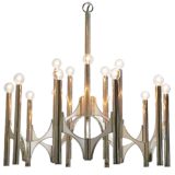 Gaetano Sciolari Orbit chandelier chrome curved metal aluminium rods tubes chain candlestick 1960s 1970s Italy design