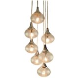 Hustadt crackle glass globes cascade chandelier 7 pendant lamps conical chrome top 1970s Hustadt-Leuchten Germany