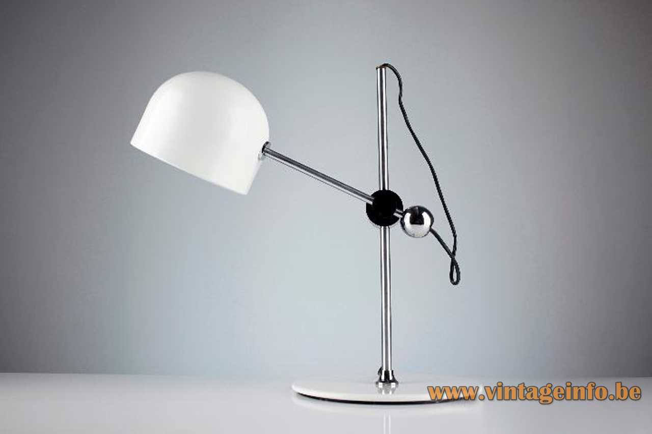 Ignasi Riera Llum desk lamp white round base 2 chrome rods half round lampshade 1970s design Spain