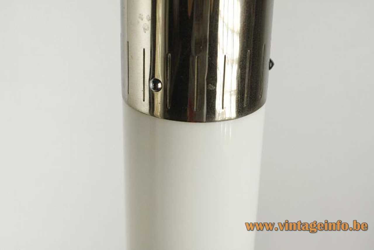 Lyma tubular pendant lamp chrome tube with elongated slots white opal glass lampshade 1970s Spain