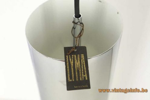Tube pendant lamp in chrome and white opal glass E27 socket chrome conical canopy - label