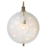 Max Ingrand style pendant lamp brass ring & rod 2 mat glass discs with cut circles 1990s