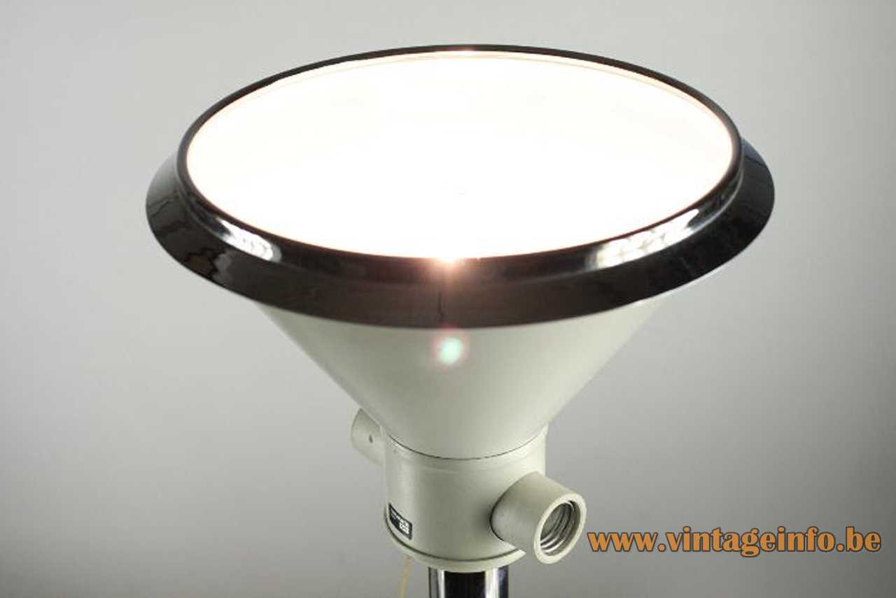 Metalarte acrylic floor lamp chrome base clear Lucite rod white lampshade 1970s 2 E27 sockets Spain