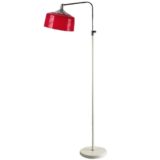 Metalarte acrylic reading floor lamp white metal base adjustable chrome rod red plastic lampshade 1970s Spain