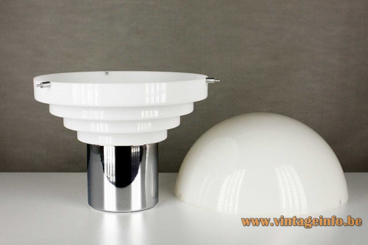 Metalarte acrylic table lamp chrome round base layered white plastic Perspex lampshade 1960s 1970s Barcelona Spain