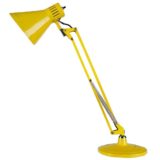 Metalarte architect desk lamp yellow round base & lampshade foldable rods chrome springs conical lampshade 1960s Spain