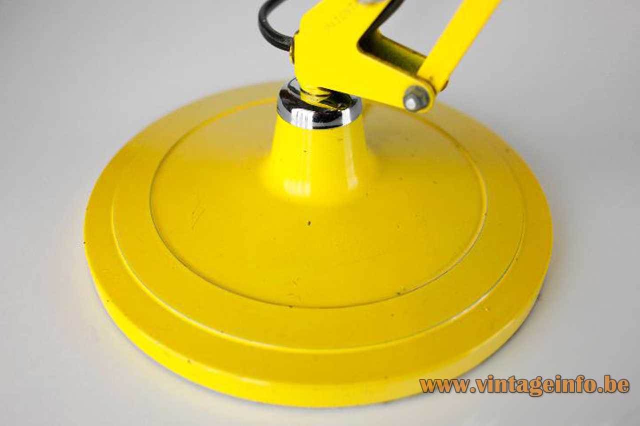 Metalarte architect desk lamp yellow round base & lampshade foldable rods chrome springs conical lampshade 1960s Spain