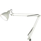 Metalarte Arma architect clamp lamp white metal square rods 4 springs round lampshade 1970s Spain