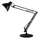 Metalarte Arma architect lamp black cast iron base square rods 4 springs round lampshade 1970s Spain