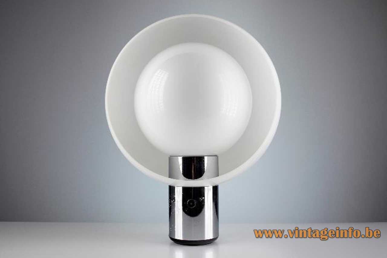 Metalarte Moon table lamp chrome tube 2 white acrylic round eclipse lampshades dimmer 1970s Spain