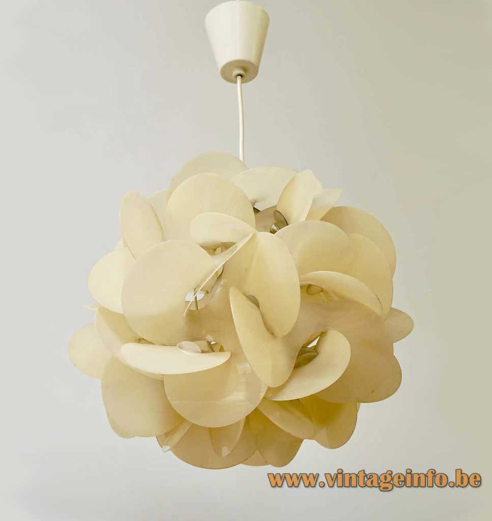aoul Raba pendant lamp Rose Des Sables desert rose 1968 design plastic flower globe 1960s 1970s 
