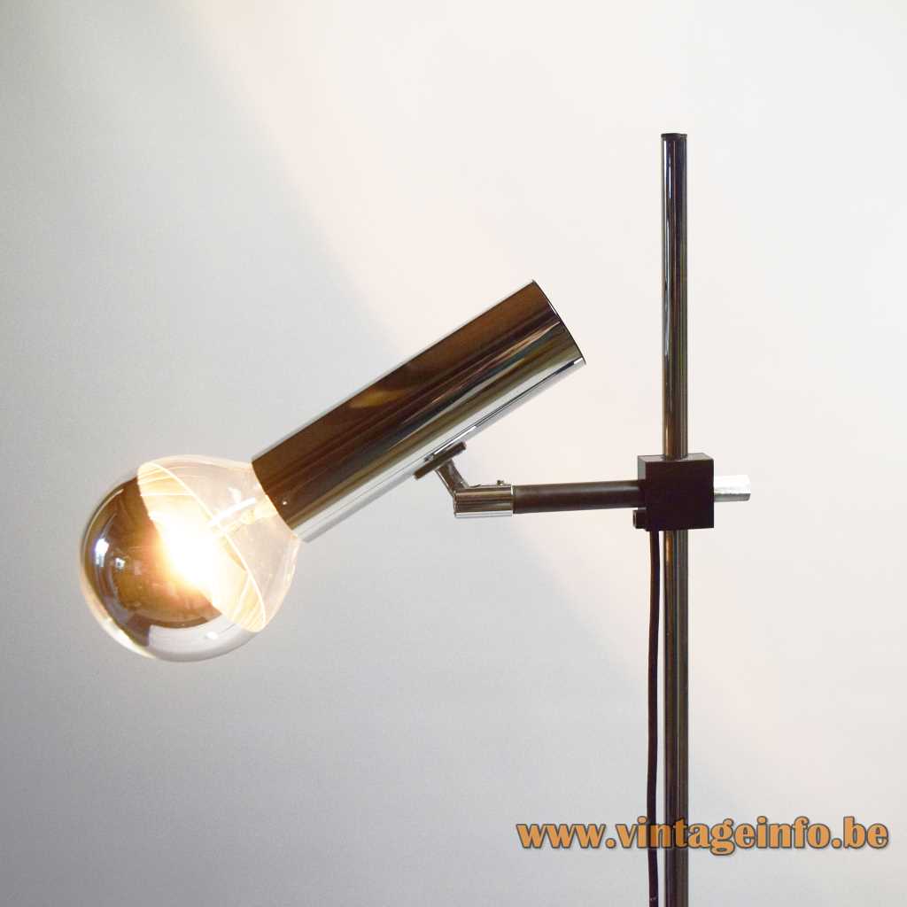 Staff chrome tube floor lamp 1971 design round chrome base long rod tubular lampshade 1970s Germany