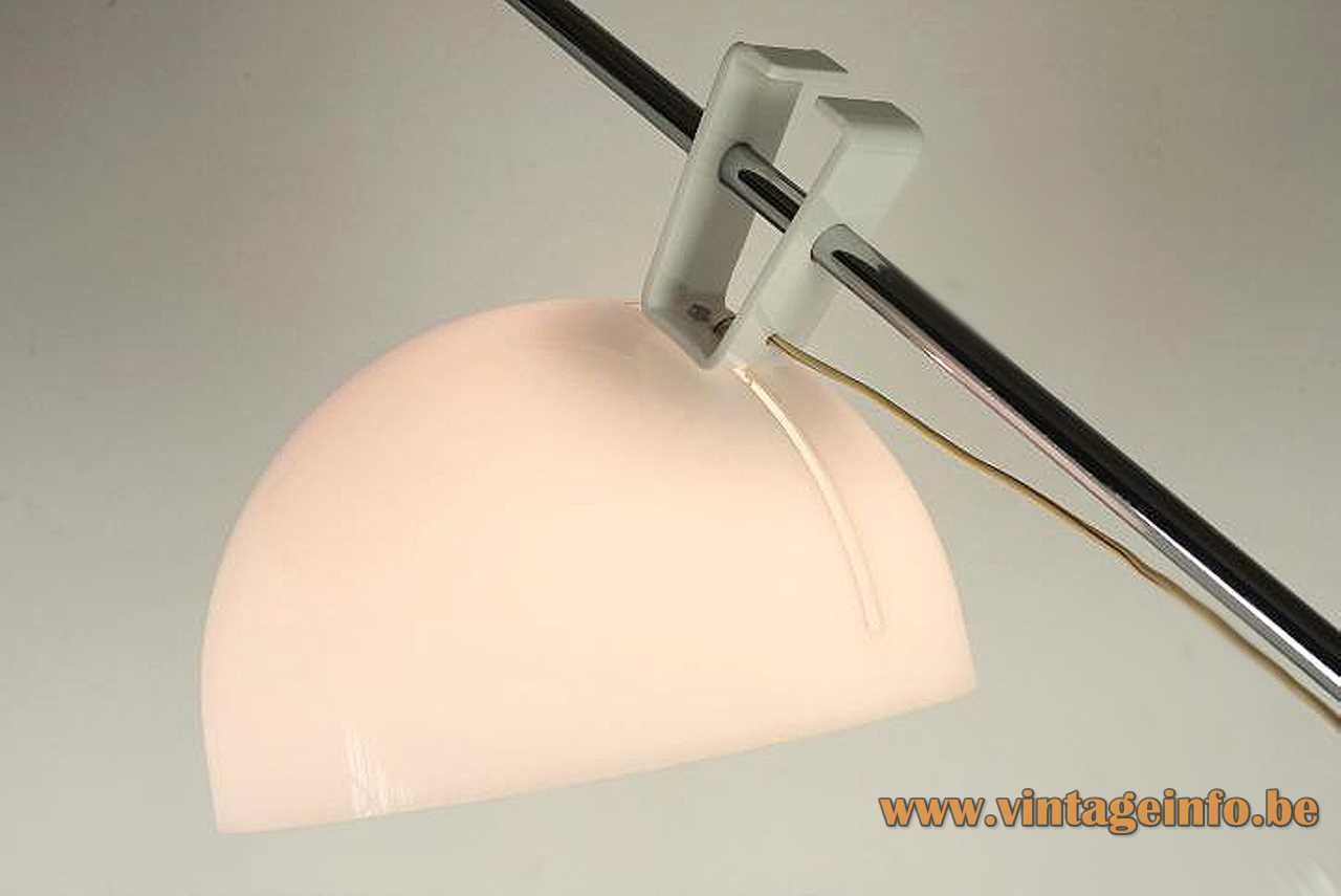 Tramo acrylic arc floor lamp design: Joan Antoni Blanc white plastic lampshade 1970s Spain