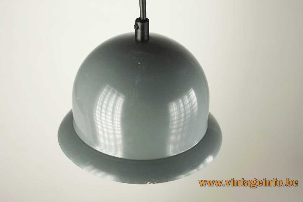 Tramo metal pendant lamp grey helmet style lampshade white inside E27 socket 1970s Barcelona Spain