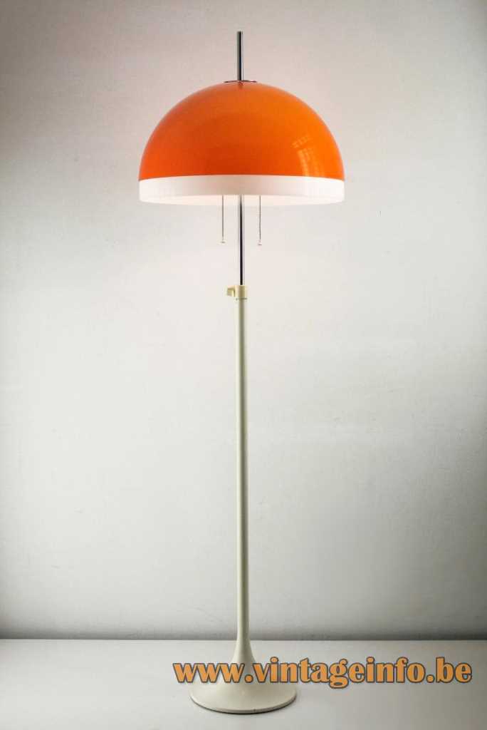 Tramo orange acrylic floor lamp design: Joan Antoni Blanc white base & rod Perspex mushroom lampshade 1960s