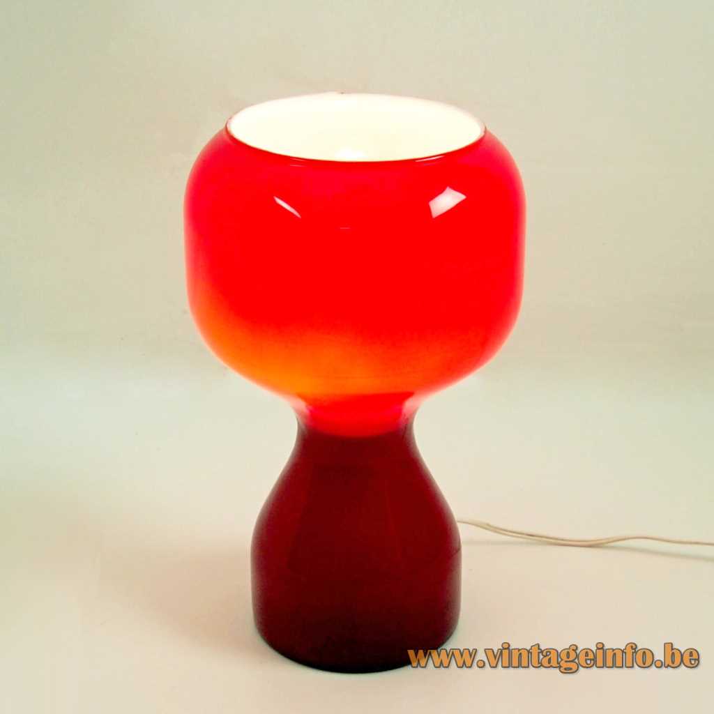 1970s Tahiti table lamp red glass light design Jean-Paul Emonds-Alt Philips Massive Belgium E27 socket