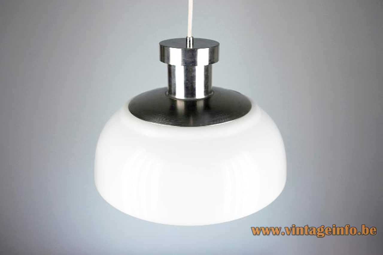 Achille Castiglioni KD7 Kartell pendant lamp 1958 design white acrylic lampshade nickel-plated lid 1960s Venini Italy