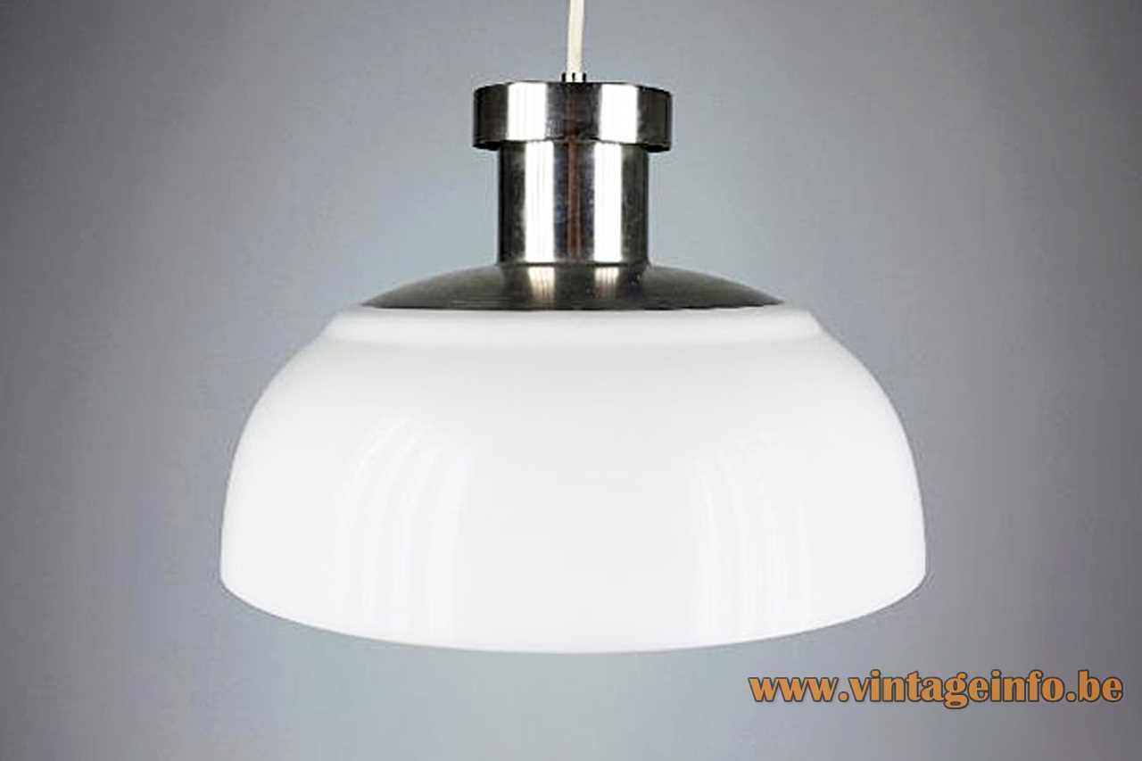 Achille Castiglioni KD7 Kartell pendant lamp 1958 design white acrylic lampshade nickel-plated lid 1960s Venini Italy