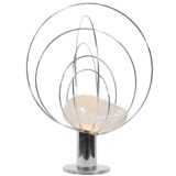 Angelo Brotto Barnaba table lamp chrome base 6 wire circles lampshade crystal stone 1970s Esperia Italy