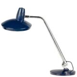Blue Fase Faro desk lamp round metal base adjustable chrome rod round lampshade 1970s Spain
