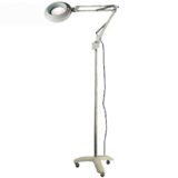 Fase Lupa floor lamp white tripod base adjustable rods round magnifying glass 1970s Spain